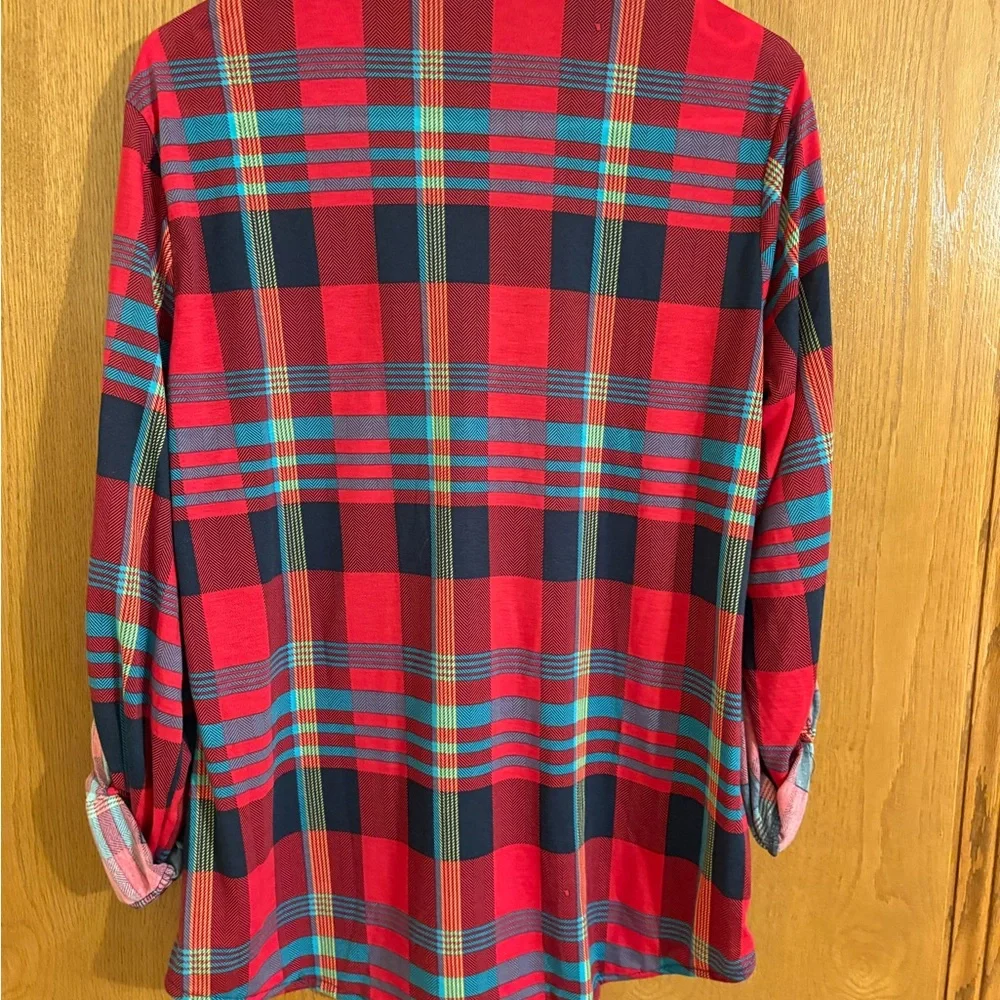 Red & Blue Plaid button up - Picture 2 of 5